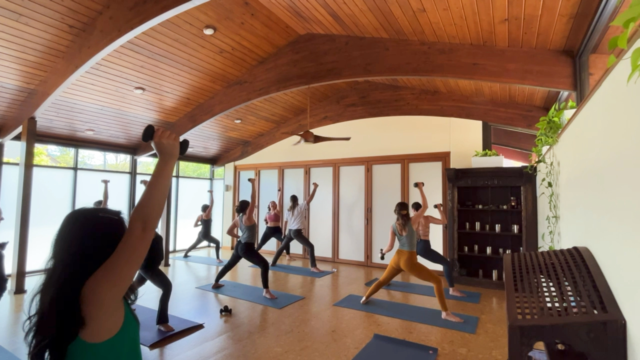 a yoga class in session at the studio.